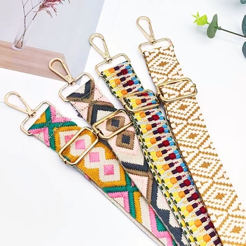 Ευρύ λουρί για τσάντα, ρυθμιζόμενος, από βαμβάκι και λινό, κεντημένα μοτίβα, για τσάντες crossbody