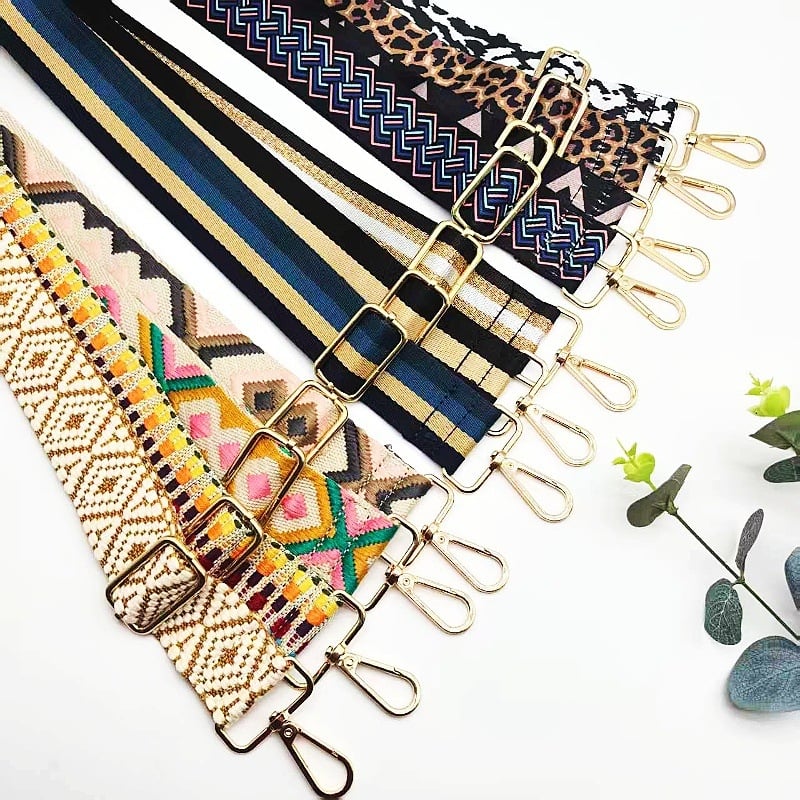 Ευρύ λουρί για τσάντα, ρυθμιζόμενος, από βαμβάκι και λινό, κεντημένα μοτίβα, για τσάντες crossbody