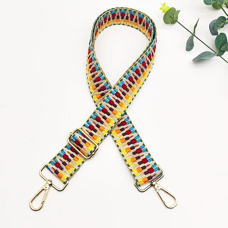 Ευρύ λουρί για τσάντα, ρυθμιζόμενος, από βαμβάκι και λινό, κεντημένα μοτίβα, για τσάντες crossbody