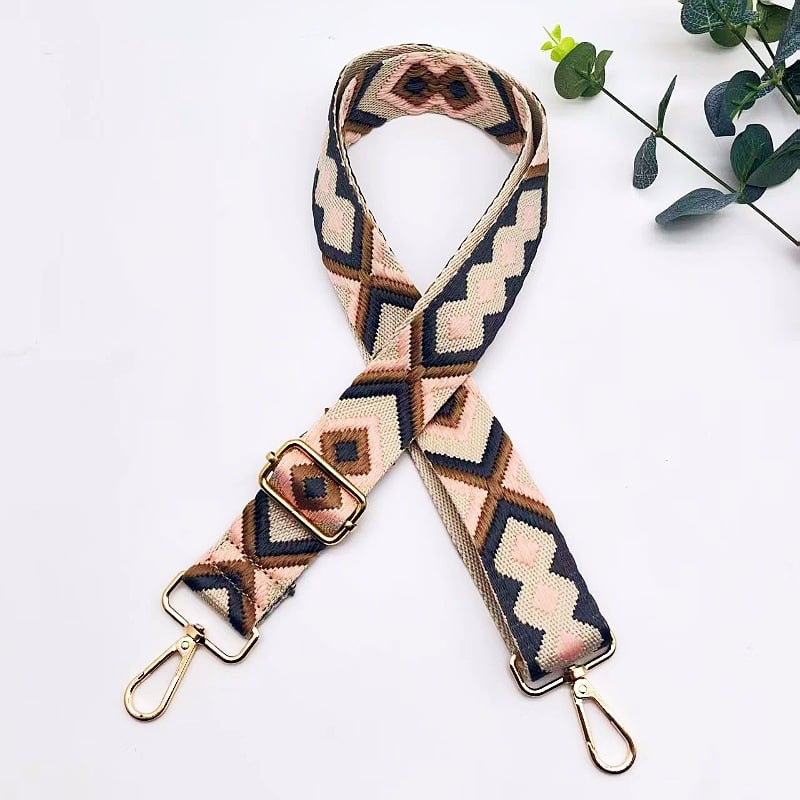 Ευρύ λουρί για τσάντα, ρυθμιζόμενος, από βαμβάκι και λινό, κεντημένα μοτίβα, για τσάντες crossbody