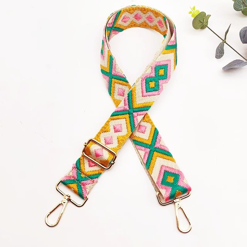 Ευρύ λουρί για τσάντα, ρυθμιζόμενος, από βαμβάκι και λινό, κεντημένα μοτίβα, για τσάντες crossbody
