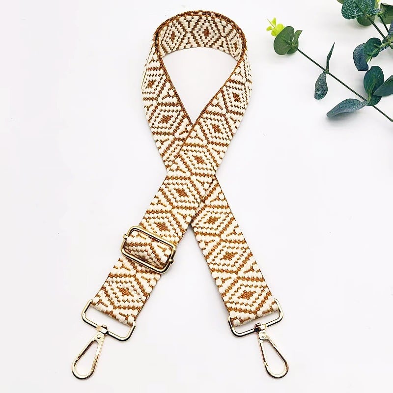Ευρύ λουρί για τσάντα, ρυθμιζόμενος, από βαμβάκι και λινό, κεντημένα μοτίβα, για τσάντες crossbody