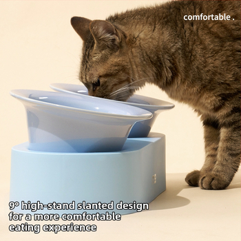 Mochi κεραμικό διπλό μπολ γάτας με κεκλιμένο άκρο για φαγητό και νερό — υλικά: κεραμικά και PP