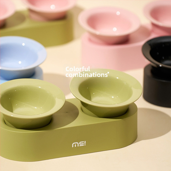 Mochi κεραμικό διπλό μπολ γάτας με κεκλιμένο άκρο για φαγητό και νερό — υλικά: κεραμικά και PP