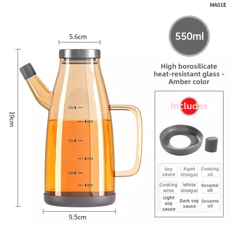 Duo One aliejaus indas iš aukštos borosilikatinio stiklo su spausdintu logotipu, didelė talpa, modernus minimalistinis stilius