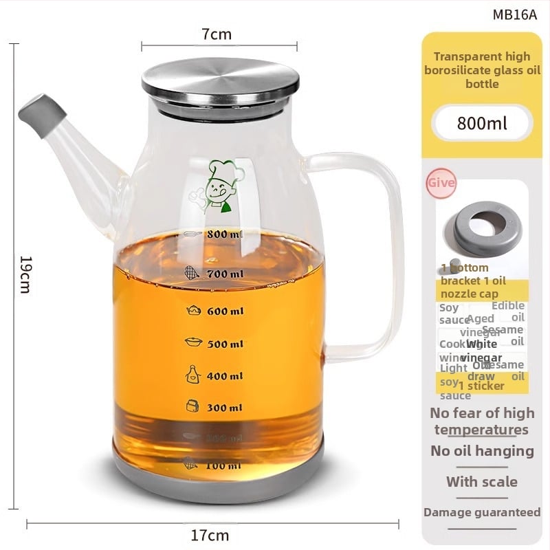 Duo One aliejaus indas iš aukštos borosilikatinio stiklo su spausdintu logotipu, didelė talpa, modernus minimalistinis stilius