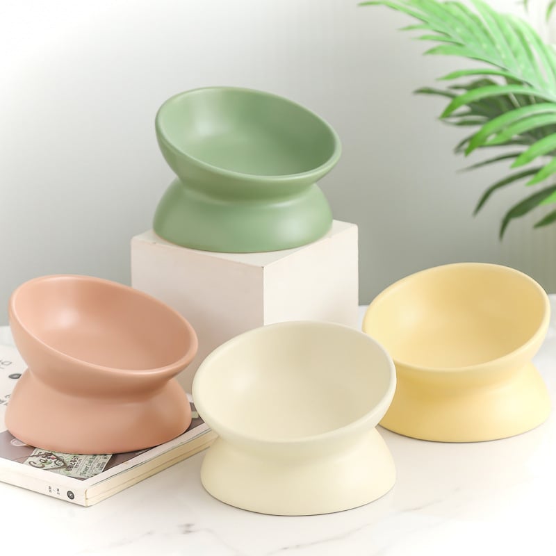 Keramiska dzirdināšanas bļoda kaķiem ar kakla aizsardzību un pret apgāšanos — mājdzīvnieku ēdiena bļoda, zīmols Pomeranian pottery