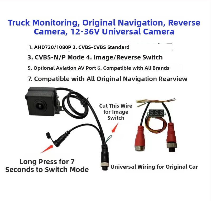 AHD kamera atpakaļskata režīmam transportlīdzekļiem, diena/nakts, 5MP, barošana 12-24V, 360° regulēšana