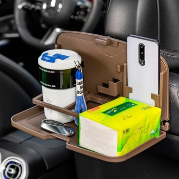 Auto tagaistme söögilaud — kokkupandav taldrik, kohvitassi hoidik, puidust konstruktsioon, seinaline kinnitamine, universaalne ühilduvus