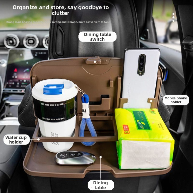 Auto zadný jedálenský stolík – skladací tácka, držiak na poháre, drevená konštrukcia, nástenné upevnenie, univerzálna kompatibilita