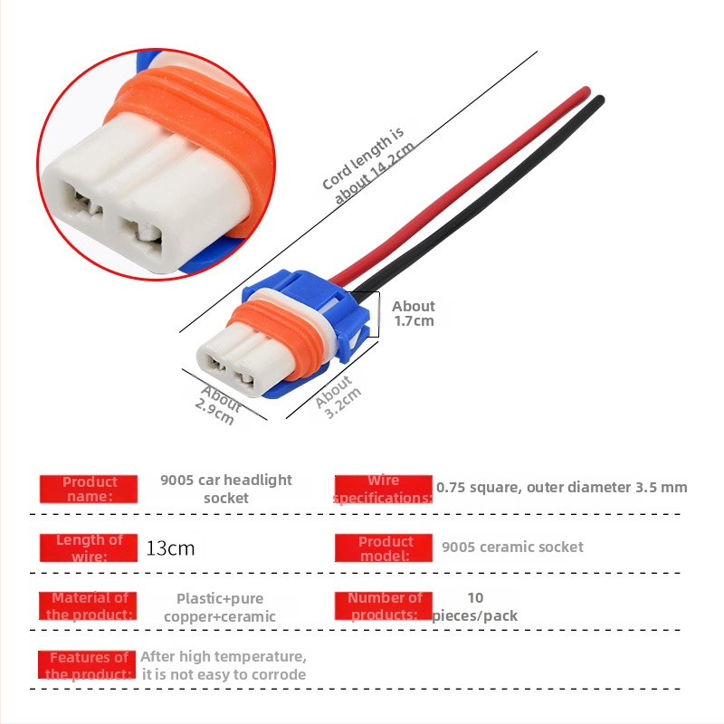 Automobilio žibinto lizdas su keraminiu korpusu ir gryno vario laidų surišimu, suderinama su žibintų lemputėmis