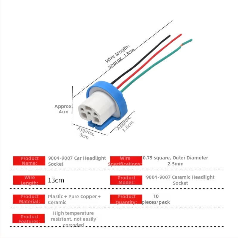 Automobilio žibinto lizdas su keraminiu korpusu ir gryno vario laidų surišimu, suderinama su žibintų lemputėmis
