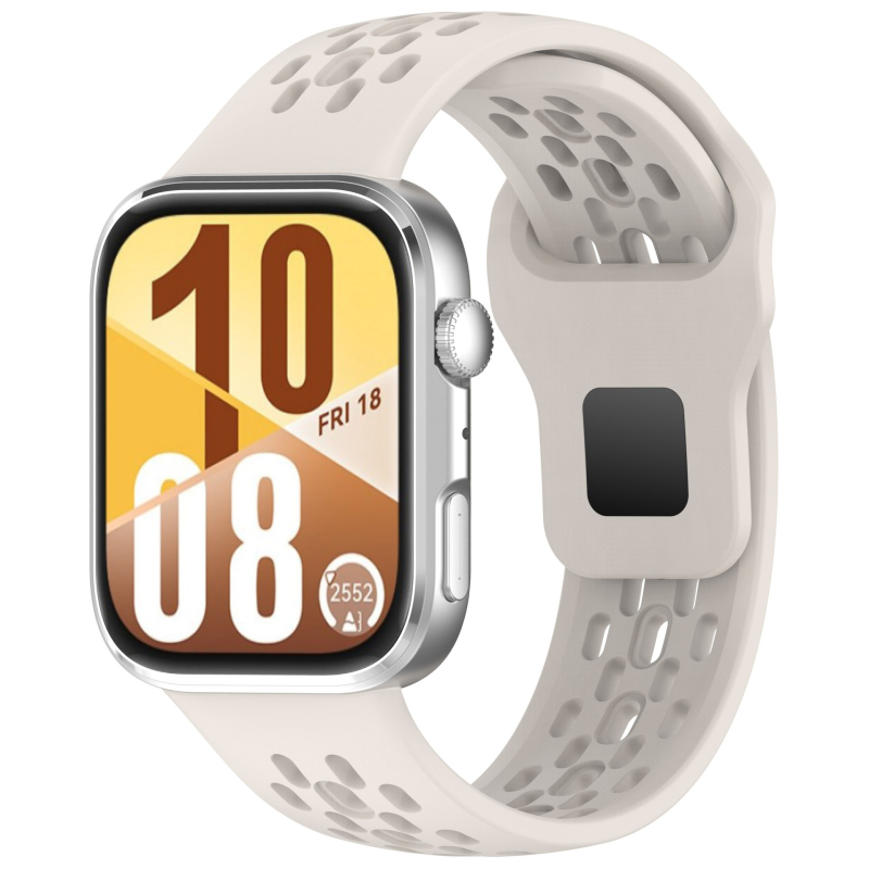 Bratara din silicon pentru Huawei Fit4 și GT5 – respirabilă, multicoloră cu perforații (Material: silicon; Modele compatibile: Huawei Fit4, GT5; Închidere: buton snap; Greutate: 18 g)