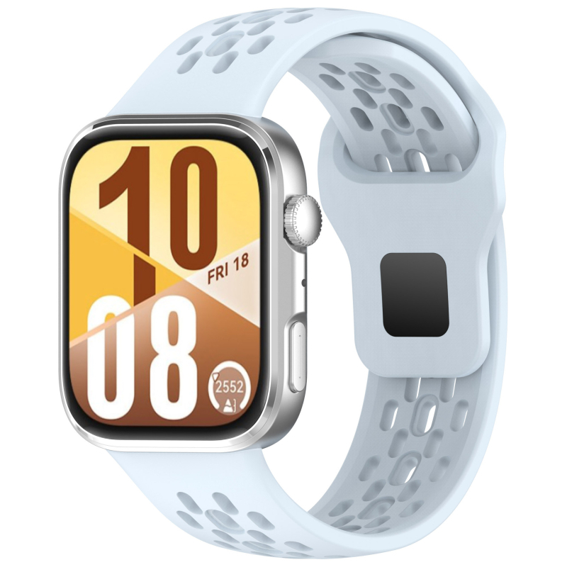 Bratara din silicon pentru Huawei Fit4 și GT5 – respirabilă, multicoloră cu perforații (Material: silicon; Modele compatibile: Huawei Fit4, GT5; Închidere: buton snap; Greutate: 18 g)