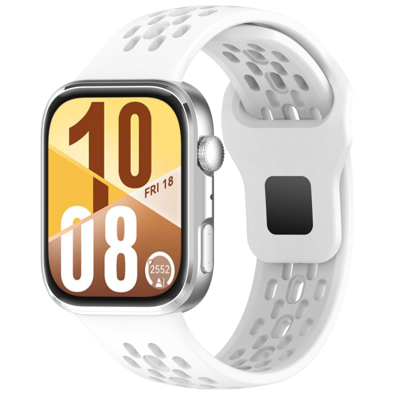 Bratara din silicon pentru Huawei Fit4 și GT5 – respirabilă, multicoloră cu perforații (Material: silicon; Modele compatibile: Huawei Fit4, GT5; Închidere: buton snap; Greutate: 18 g)