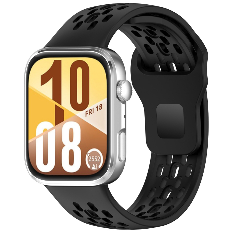 Bratara din silicon pentru Huawei Fit4 și GT5 – respirabilă, multicoloră cu perforații (Material: silicon; Modele compatibile: Huawei Fit4, GT5; Închidere: buton snap; Greutate: 18 g)