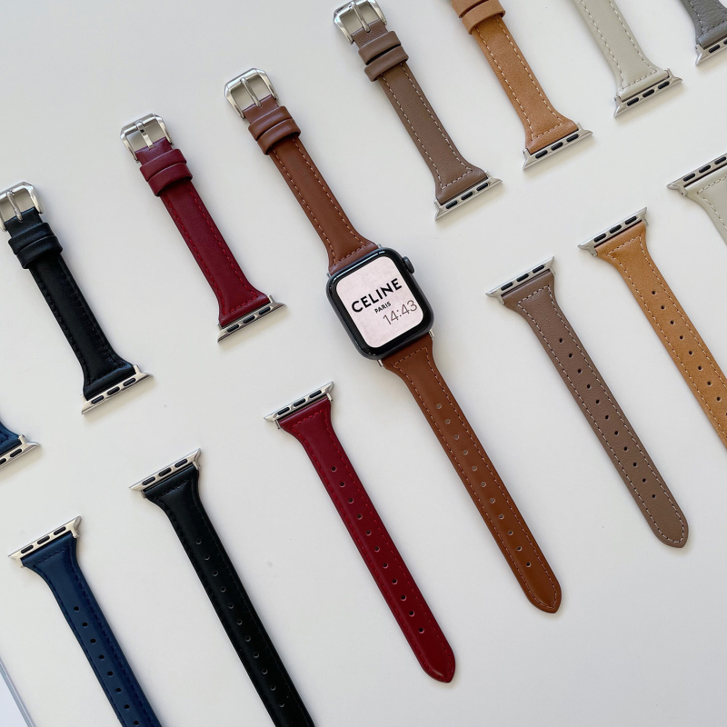 Jun Hongmei δερμάτινο λουρί για Apple Watch, απλός λεπτός σχεδιασμός, συμβατό με Apple Watch