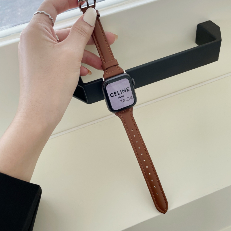 Jun Hongmei δερμάτινο λουρί για Apple Watch, απλός λεπτός σχεδιασμός, συμβατό με Apple Watch