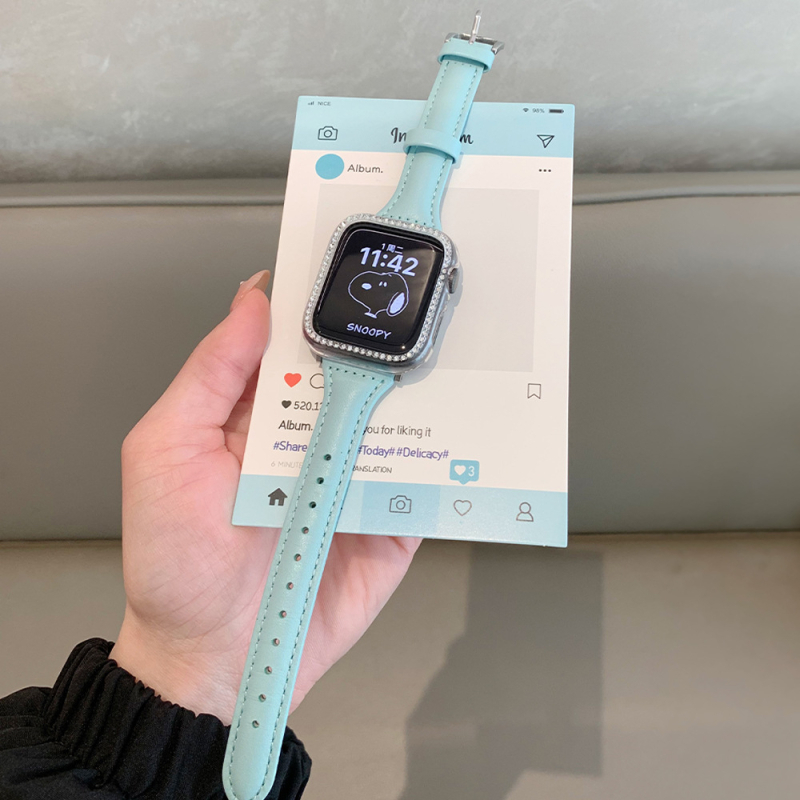 Jun Hongmei δερμάτινο λουρί για Apple Watch, απλός λεπτός σχεδιασμός, συμβατό με Apple Watch