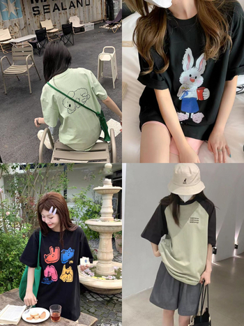 Majica kratkih rukava, okrugli izrez, otisak, opuštena silueta, japansko-korejski opušteni stil (80–90% pamuka)