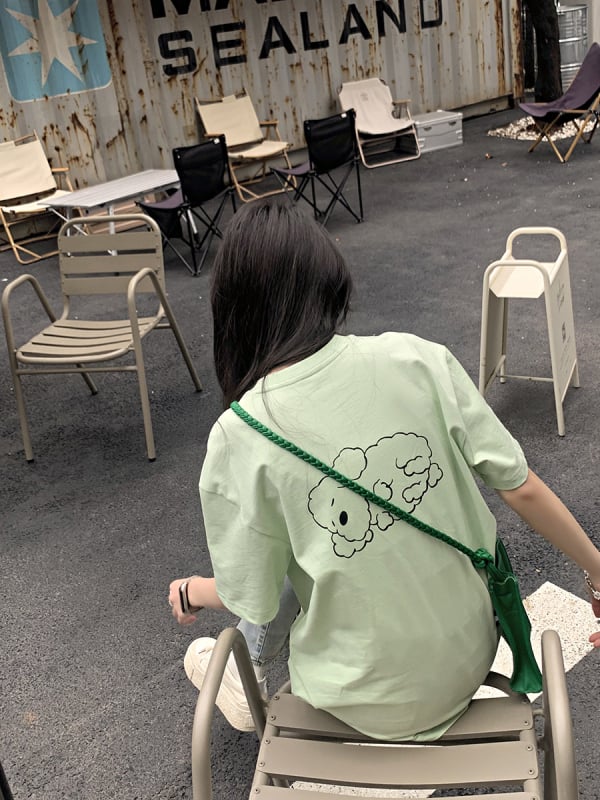 Majica kratkih rukava, okrugli izrez, otisak, opuštena silueta, japansko-korejski opušteni stil (80–90% pamuka)