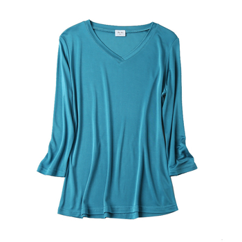 Ženski saten top, 3/4 rukav, V-izrez, 23% Mulberry svila + 77% viskoza, duljina 50–65 cm