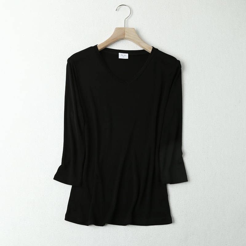 Ženski saten top, 3/4 rukav, V-izrez, 23% Mulberry svila + 77% viskoza, duljina 50–65 cm