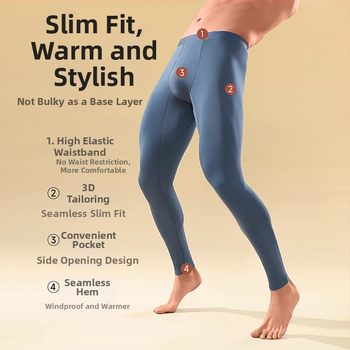 Vīriešu Modal bezšuvju termālās bikses kā bāzes slānim, elpojošas, silta, pilna garuma