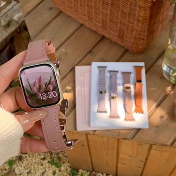 Ζώνη από γνήσιο δέρμα για Apple Watch με αγκράφα πεταλούδας, διαστάσεις 38–49 mm.
