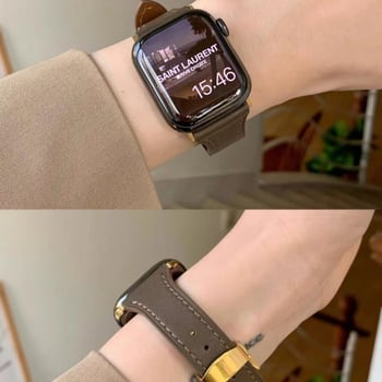 Ζώνη από γνήσιο δέρμα για Apple Watch με αγκράφα πεταλούδας, διαστάσεις 38–49 mm.