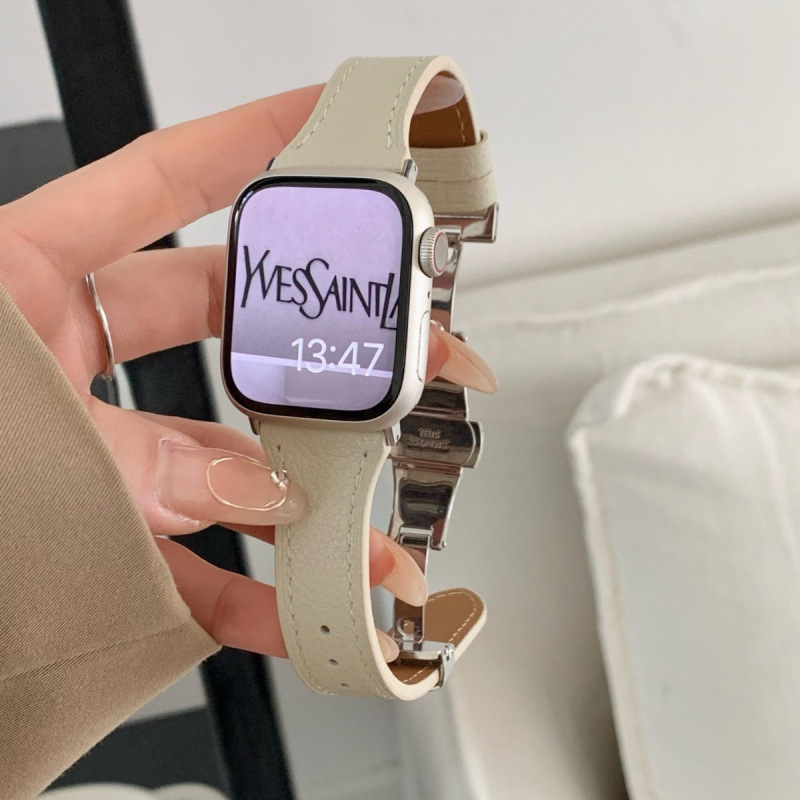 Ζώνη από γνήσιο δέρμα για Apple Watch με αγκράφα πεταλούδας, διαστάσεις 38–49 mm.