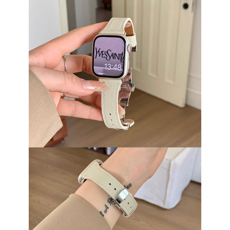 Ζώνη από γνήσιο δέρμα για Apple Watch με αγκράφα πεταλούδας, διαστάσεις 38–49 mm.