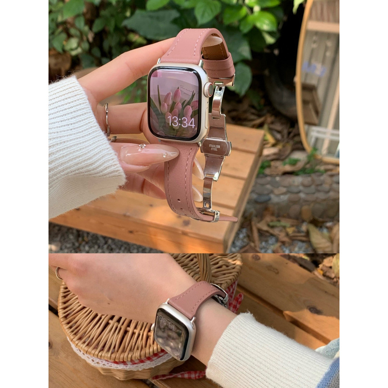 Ζώνη από γνήσιο δέρμα για Apple Watch με αγκράφα πεταλούδας, διαστάσεις 38–49 mm.
