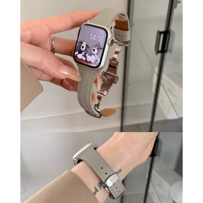Ζώνη από γνήσιο δέρμα για Apple Watch με αγκράφα πεταλούδας, διαστάσεις 38–49 mm.