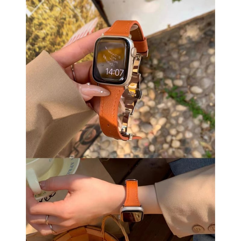 Ζώνη από γνήσιο δέρμα για Apple Watch με αγκράφα πεταλούδας, διαστάσεις 38–49 mm.