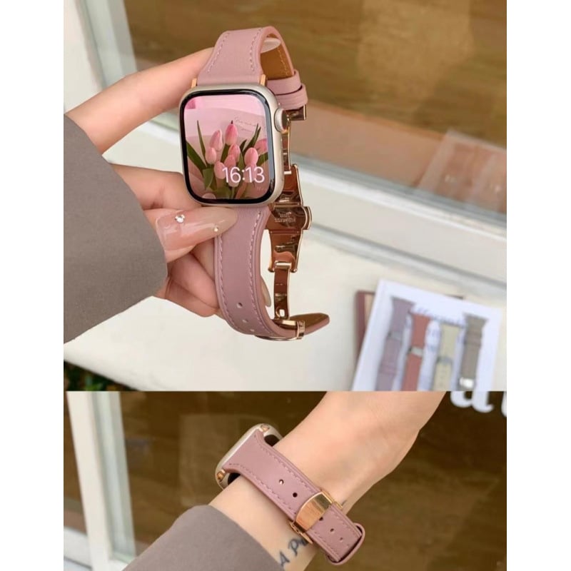 Ζώνη από γνήσιο δέρμα για Apple Watch με αγκράφα πεταλούδας, διαστάσεις 38–49 mm.