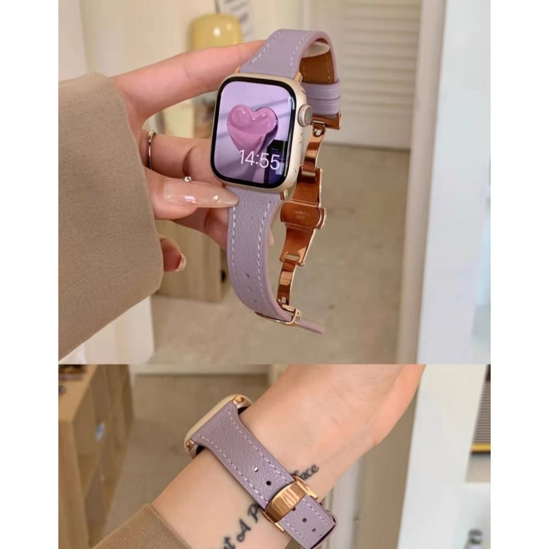 Ζώνη από γνήσιο δέρμα για Apple Watch με αγκράφα πεταλούδας, διαστάσεις 38–49 mm.