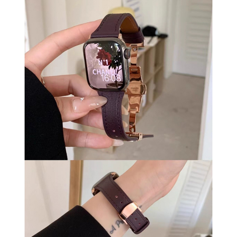 Ζώνη από γνήσιο δέρμα για Apple Watch με αγκράφα πεταλούδας, διαστάσεις 38–49 mm.