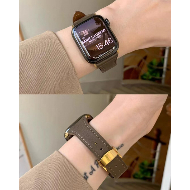 Ζώνη από γνήσιο δέρμα για Apple Watch με αγκράφα πεταλούδας, διαστάσεις 38–49 mm.