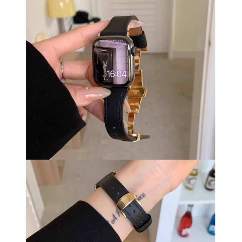 Ζώνη από γνήσιο δέρμα για Apple Watch με αγκράφα πεταλούδας, διαστάσεις 38–49 mm.