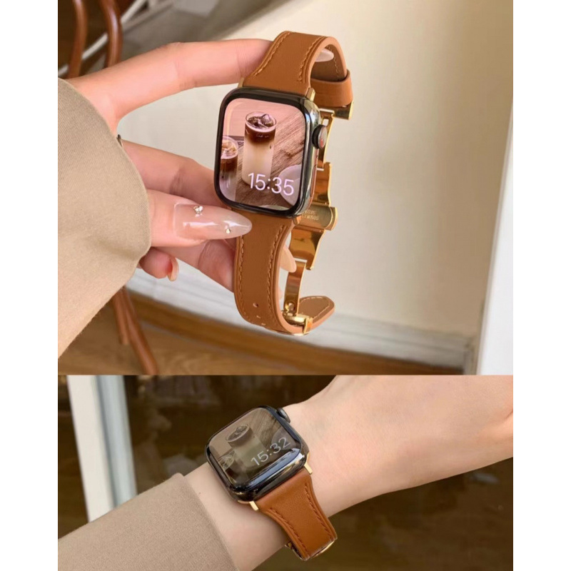 Ζώνη από γνήσιο δέρμα για Apple Watch με αγκράφα πεταλούδας, διαστάσεις 38–49 mm.