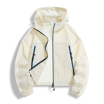 Vasaros lauko striukė su gobtuvu – greitai džiūnanti Ice-Silk medžiaga, UPF50+, kišos su užtrauktukais