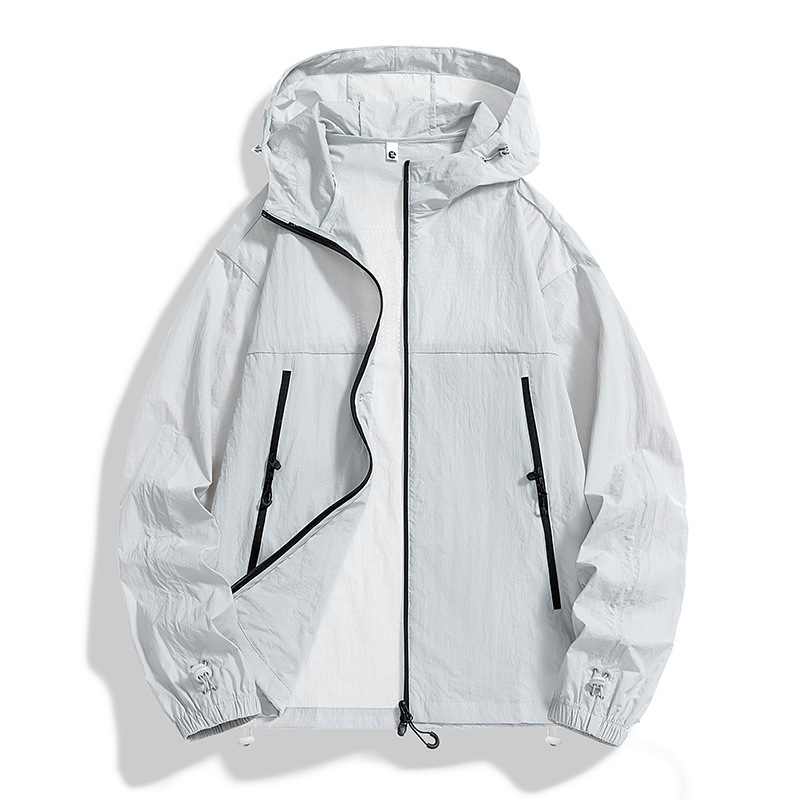 Vasaros lauko striukė su gobtuvu – greitai džiūnanti Ice-Silk medžiaga, UPF50+, kišos su užtrauktukais