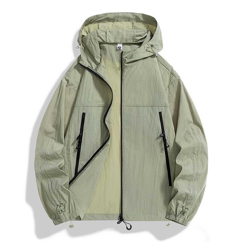 Vasaros lauko striukė su gobtuvu – greitai džiūnanti Ice-Silk medžiaga, UPF50+, kišos su užtrauktukais