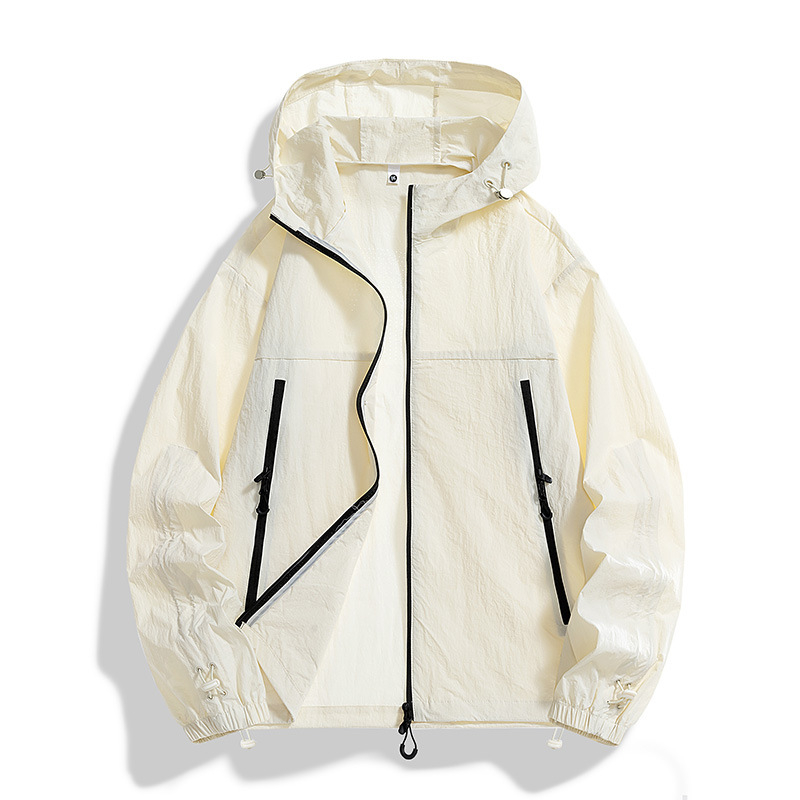 Vasaros lauko striukė su gobtuvu – greitai džiūnanti Ice-Silk medžiaga, UPF50+, kišos su užtrauktukais