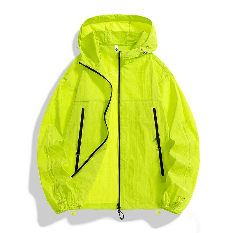 Vasaros lauko striukė su gobtuvu – greitai džiūnanti Ice-Silk medžiaga, UPF50+, kišos su užtrauktukais