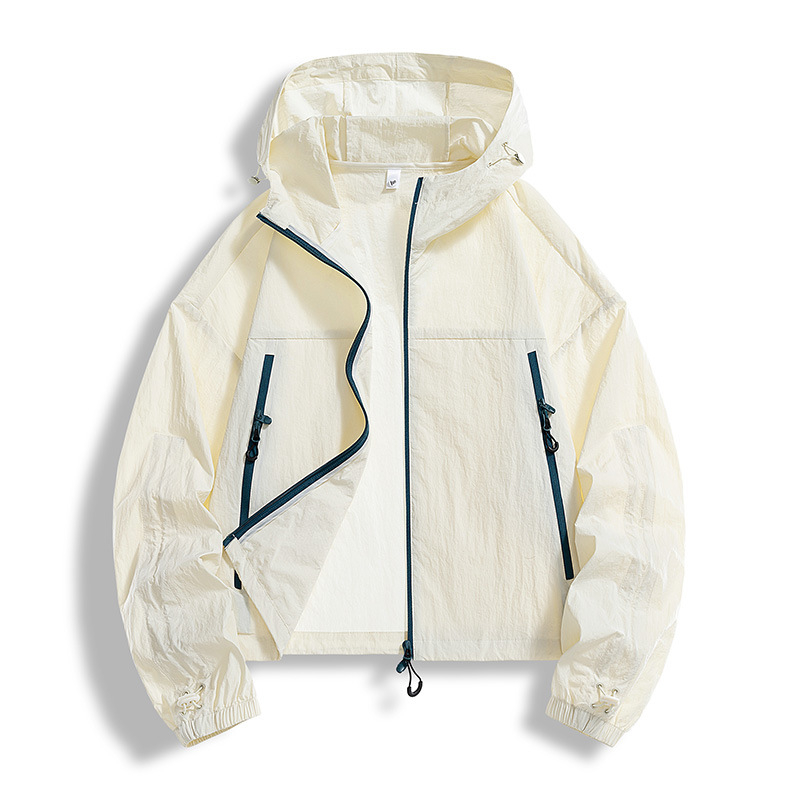 Vasaros lauko striukė su gobtuvu – greitai džiūnanti Ice-Silk medžiaga, UPF50+, kišos su užtrauktukais