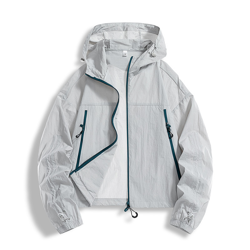 Vasaros lauko striukė su gobtuvu – greitai džiūnanti Ice-Silk medžiaga, UPF50+, kišos su užtrauktukais