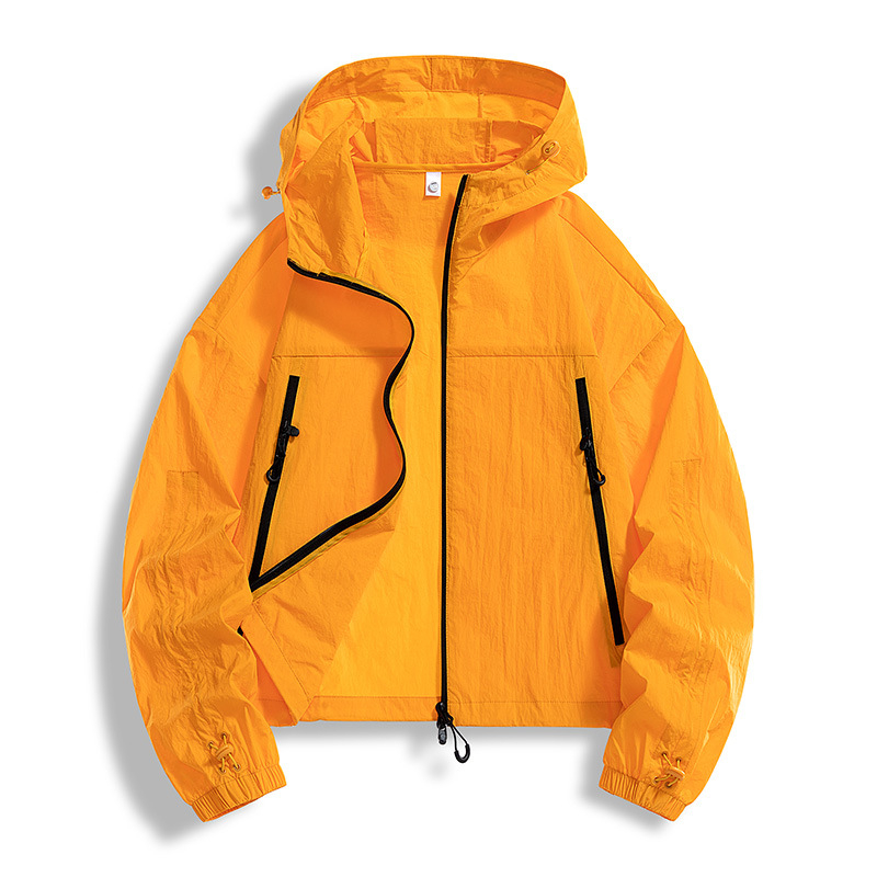 Vasaros lauko striukė su gobtuvu – greitai džiūnanti Ice-Silk medžiaga, UPF50+, kišos su užtrauktukais