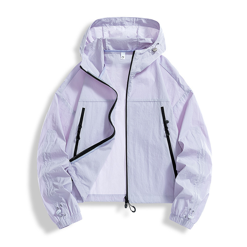 Vasaros lauko striukė su gobtuvu – greitai džiūnanti Ice-Silk medžiaga, UPF50+, kišos su užtrauktukais